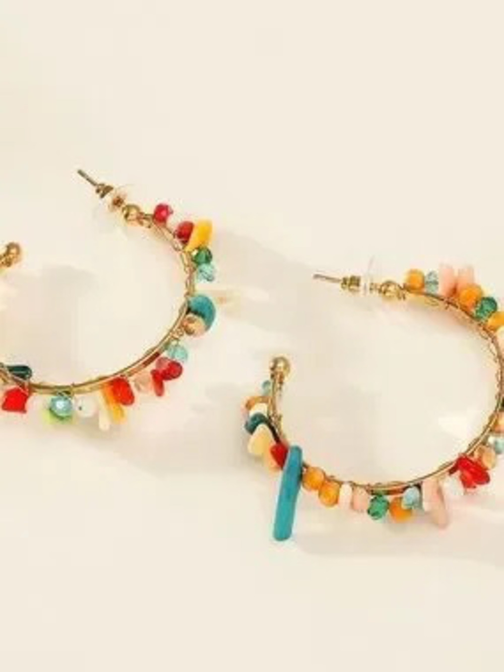 Colorful Beaded Hoop Earrings - Multicolor Gold Hoop